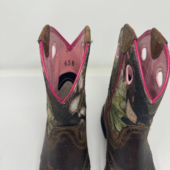 Ariat Pink Camo Brown Leather Western Cowboy Boots Women's Size 6.5 - Picture 9 of 10